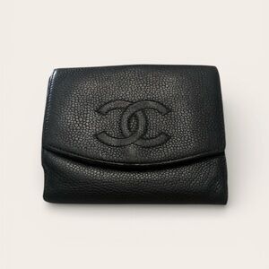 Vintage CHANEL Black Caviar Bifold Leather Wallet